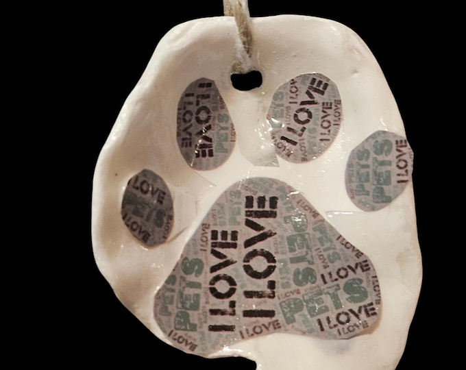 Handmade Paw Print Shell Car Charm: One-Of-A-Kind Rear View Car Mirror Hanger, Dog, Puppy