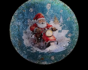 Handmade Christmas Ornament: Santa Clause on SkiDoo and Funny Masked Dog