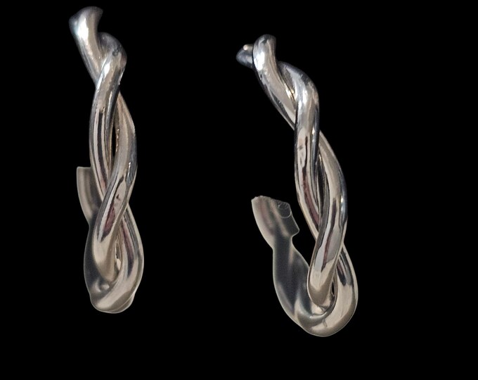 Handmade Twisted Silver Hoop Earrings: Stud Hoops