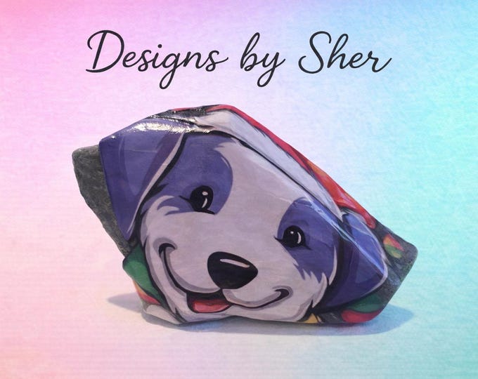 Handcrafted Dog Rock Art Doorstop, Bookend, Paperweight | Designs by Sher | Warm Wood Rustic Decor