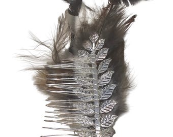 Handmade Feather Hair Comb |  Upcycled Boho Glam Hair Accessory