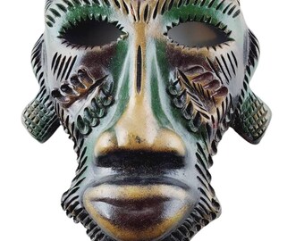 Tribal Gorilla Mask Ape Mask Ape Mask Terracotta Military Gorilla Mask Green Black Gold Dan Mask?  @Everything Vintage FREE SHIPPING