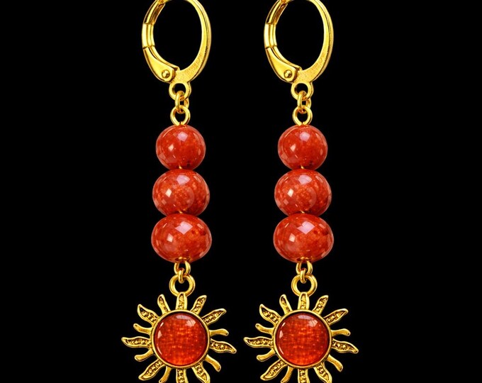 Handmade Sun Charm Dangle Earrings – Handmade with Carnelian Beads | Designs by Sher