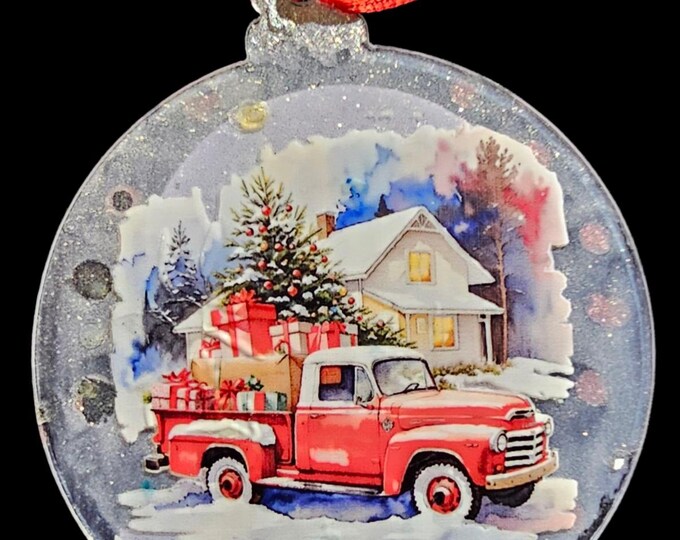 Handmade Red Truck Acrylic Christmas Ornament: One-Of-A-Kind Holiday Decor
