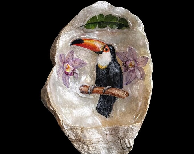 Toucan & Orchid Shell Art – Handcrafted Tropical Keepsake by Designs by Sher