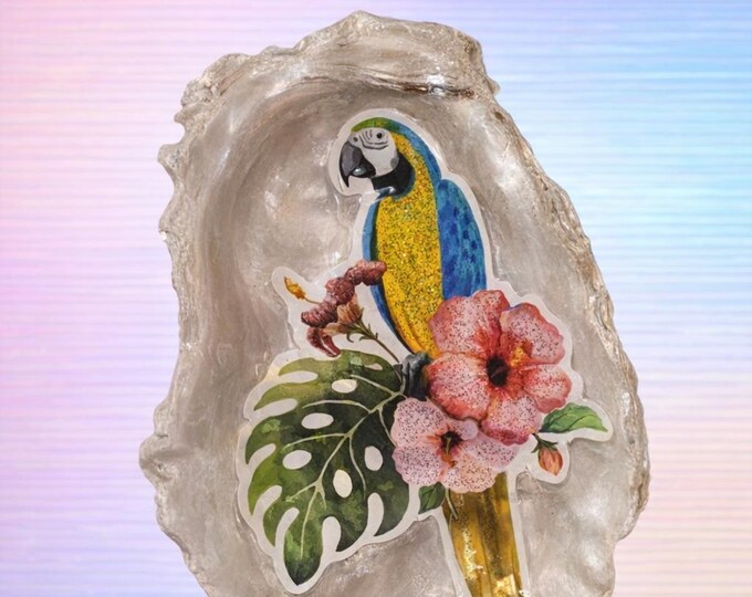 MaCaw Oyster Shell Art | Coastal Decor | Handcrafted Parrot on Shell