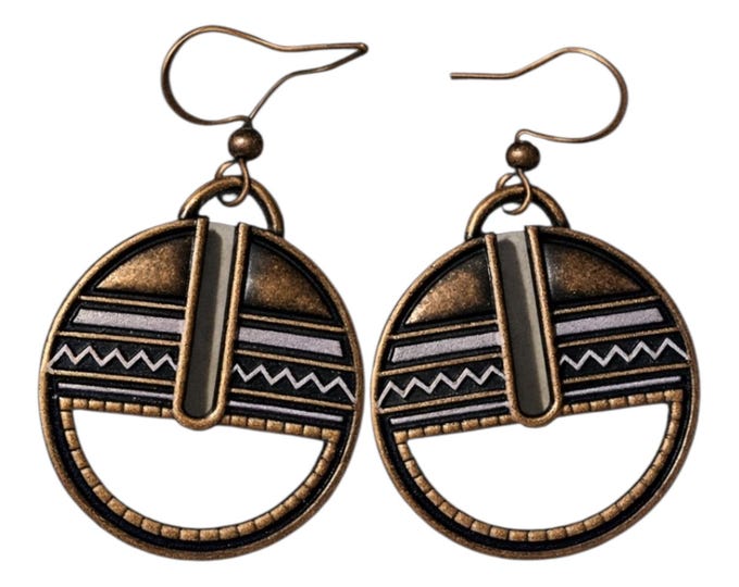 Round Tribal Bronze Earrings | Handcrafted Geometric Dangle Jewelry | Boho Statement Earrings With Antique Finish