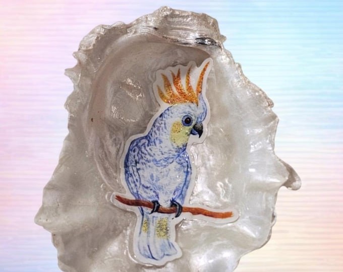Hand-Painted Cockatoo Oyster Shell Art | Coastal Home Decor, Bird Lover Gift