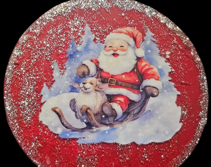 Handmade Red Cardinal Christmas Ornament: One-Of-A-Kind Holiday Decor , Santa on a Toboggan