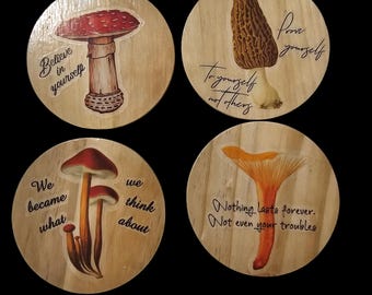 Mushroom Wood Coasters: Handmade Round Wooden Coasters