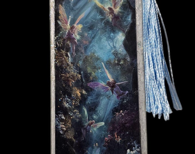 Handmade Mystical Bookmark: One-Of-A-Kind Acrylic Page Marker with Tassel, Fairies, Crystals