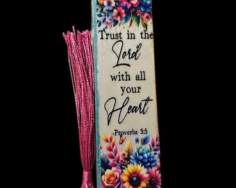 Christian Wood Bookmark, "Trust in the Lord" with Tassel