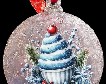 Handmade Christmas Ornament: Christmas Cupcake and Poinsettia