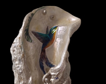 Hummingbird Shell Home Decor Pill Container, Knick Knack, Shell Art