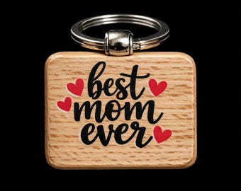 Wooden Keychain: "Mom" Zipper Charm | Mother's Day Purse Charm