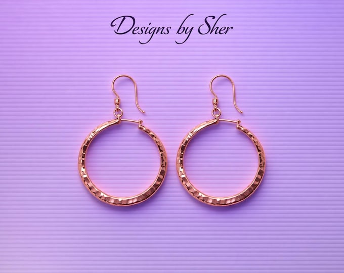 Copper Hoop Earrings | Handmade Hammered Rose Gold | Textured Metal | Handmade Lightweight Jewelry