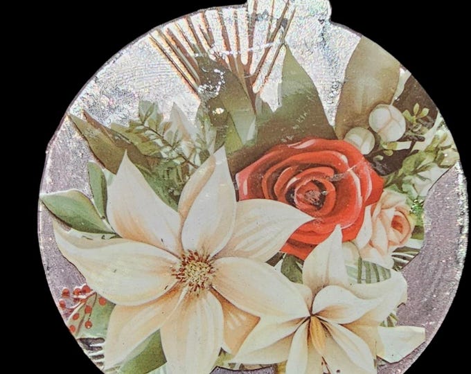 Handmade Poinsettia Acrylic Christmas Ornament: One-Of-A-Kind Holiday Decor, Red Truck with Gifts