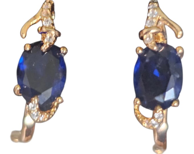 Sapphire 18 Kt Lever Back Earrings | Lab Sapphire Cubic Zirconia