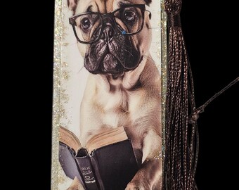 Handmade Acrylic Bookmark with Tassle: Fun Dog Large Bookmark Puppy