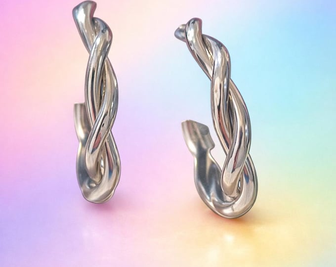 Handmade Twisted Hoop Earrings – Polished Intertwined Silver-Style Minimalist Jewelry