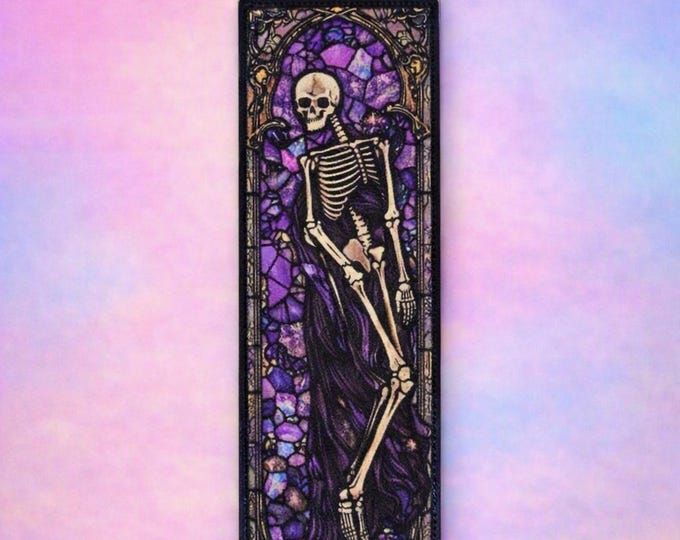 Gothic Bookmark | Stained Glass Skeleton and Bats Bookmark