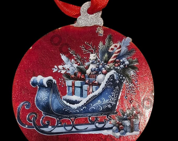 Handmade Blue Sleigh Acrylic Christmas Ornament: One-Of-A-Kind Holiday Decor, Lantern