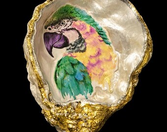 Macaw Oyster Shell Art | Coastal Home Décor | Mother's Day Gift