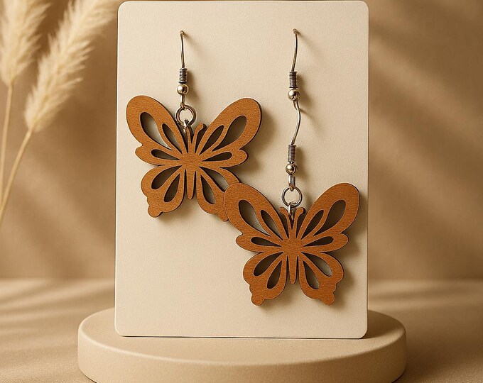 Wood Butterfly Earrings | Handmade Wooden Dangle Earrings