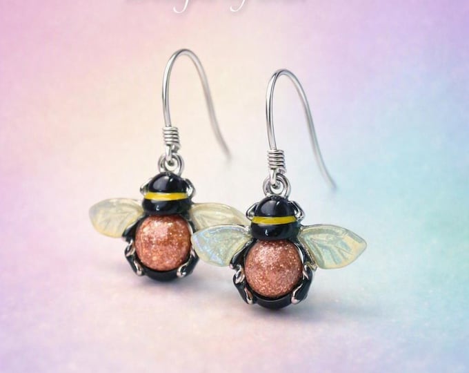 Copper Druzy Bee Earrings – Handmade Nature‑Inspired Dangles