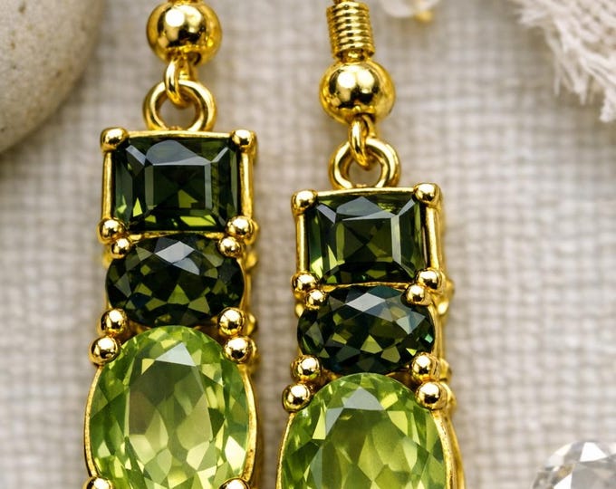 Green Tourmaline and Peridot Gold Dangle Earrings – Elegance by Designs by Sher