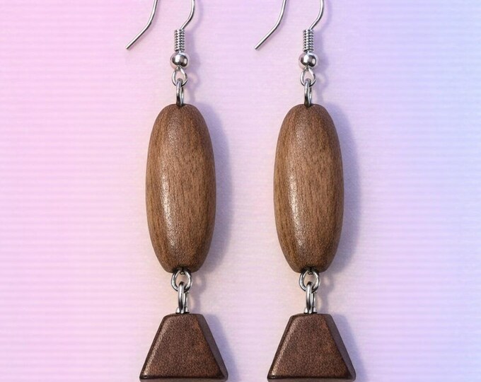 Earthy Wood Dangle Earrings – Handcrafted Wooden Geometric Jewelry