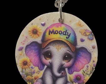 Handmade Elephant Wood Keychain:Double Sided Round Wooden Keychain Zop