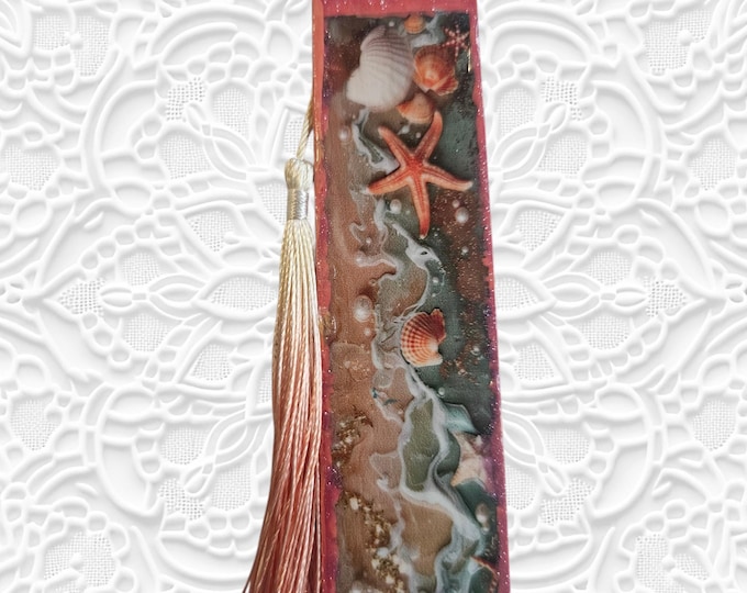 Handmade Ocean Wood Bookmark: Seashore Wooden Page Marker with Tassel