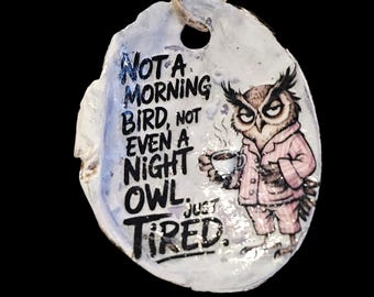 Handmade Shell Car Charm: Tired Owl Car Hanger