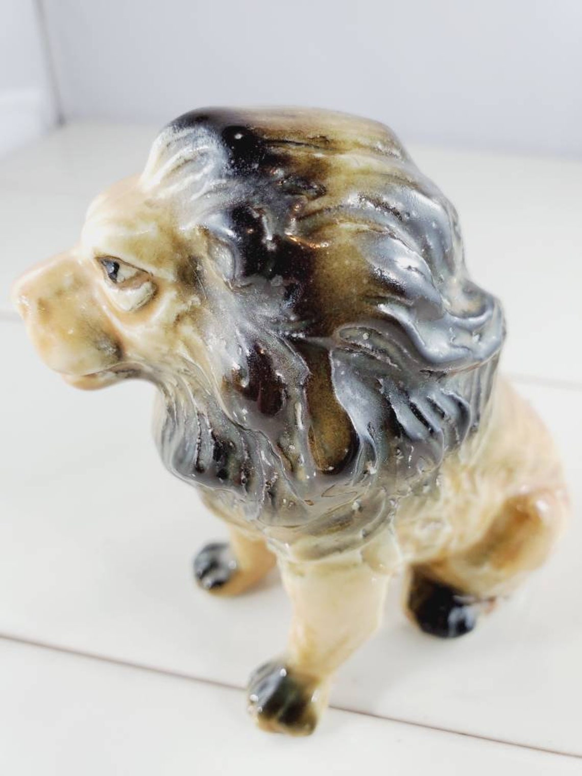 Lion Figurine 1950s Ceramic Black Mane Lion Cat FREE SHIPPING Etsy