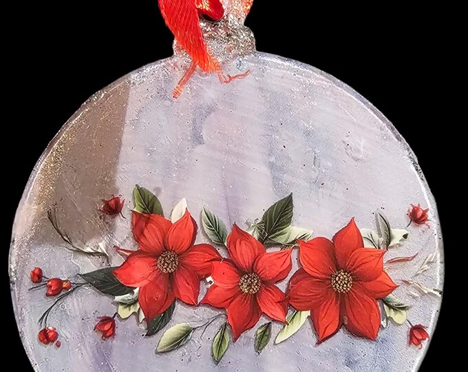Handmade Pointsettia Acrylic Christmas Ornament: One-Of-A-Kind Holiday Decor, Cupcake