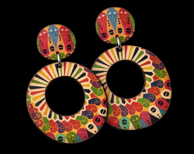 Colorful Round Wooden Earrings – Handmade Beachy Boho Jewelry