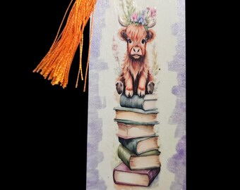 Handmade Highland Cow Bookmark: Farm Animal Paper Tassel