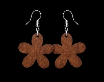 Handmade Rustic Flower Wood Earrings – Handcrafted Boho Dangle Jewelry