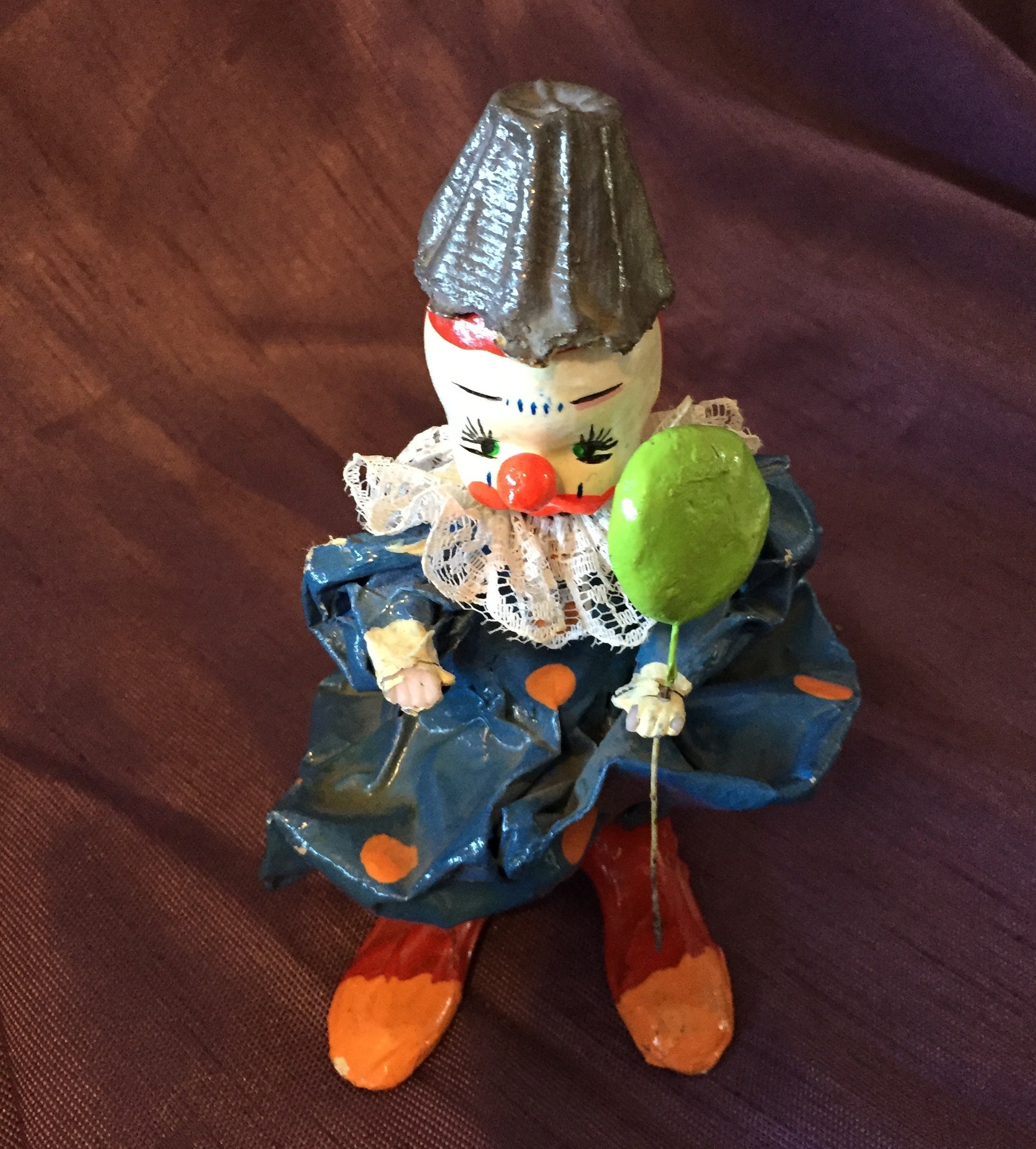 Collectible Paper Mache Clown with Flower Pot Hat and Balloon Etsy
