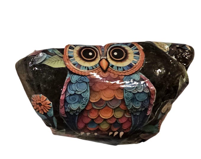 Handmade Owl Rock Art: One-Of-A-Kind Rock Doorstop, Paperweight, Bookend