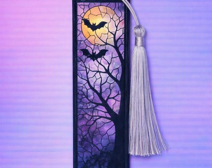 Gothic Skeleton Bookmark | Black Bats Wooden Bookmark
