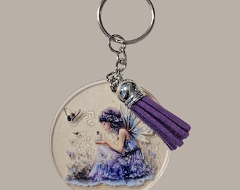 Handmade Fairy Keychain: Lilac Tassel Acrylic Charm