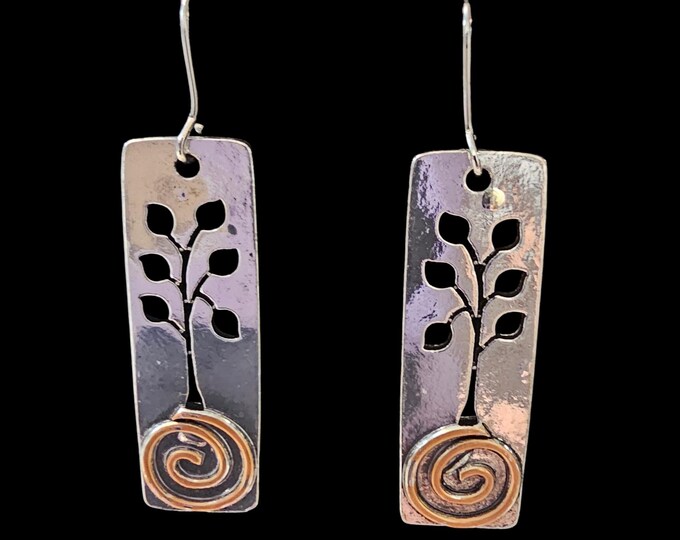 Handmade Silver Tree Earrings: Copper Roots, Boho Hippie Style