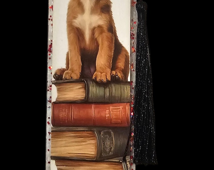 Handmade German Shepherd Bookmark: One-Of-A-Kind Acrylic Page Marker with Tassel, Dog, Puppy