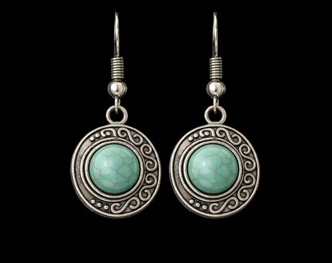 Turquoise Dangle Earrings – Antique Silver Filigree – Boho Beach Jewelry