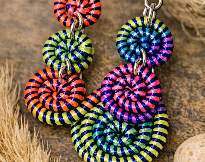 Colorful Thread Earrings – Handcrafted Spiral Dangles by Designs by Sher