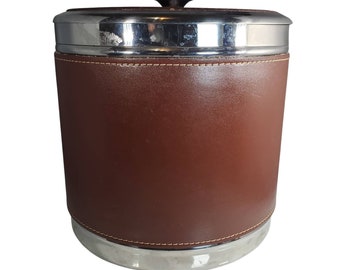 Large Vintage Stainless Steel and Leather Ice Bucket Hampton Home Ice Bucket @Everything Vintage