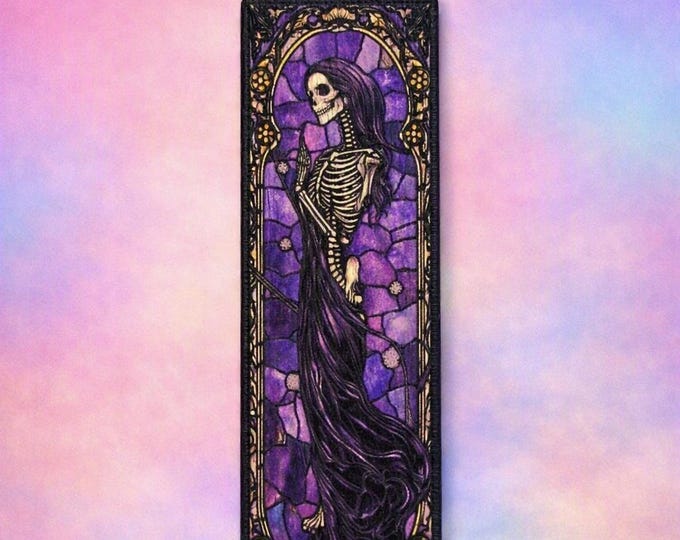 Gothic Bookmark | Stained Glass Skeleton and Bats Bookmark
