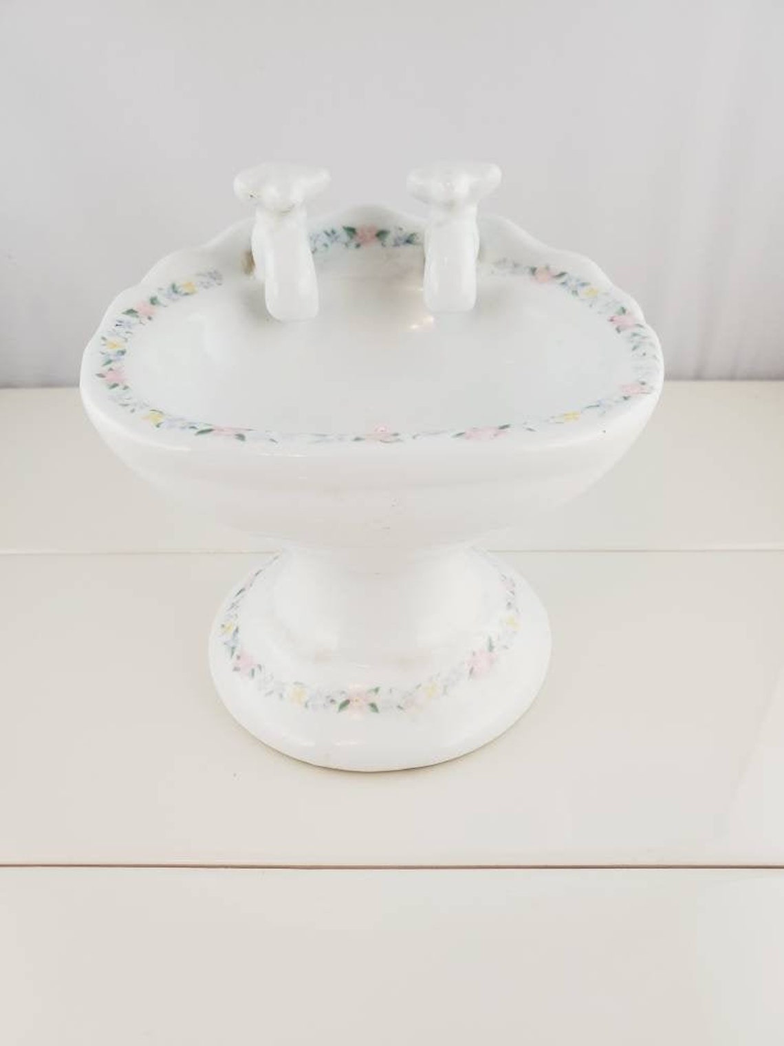 1970s Soap Dish Porcelain Pedestal Sink Shaped With Taps Soap Etsy